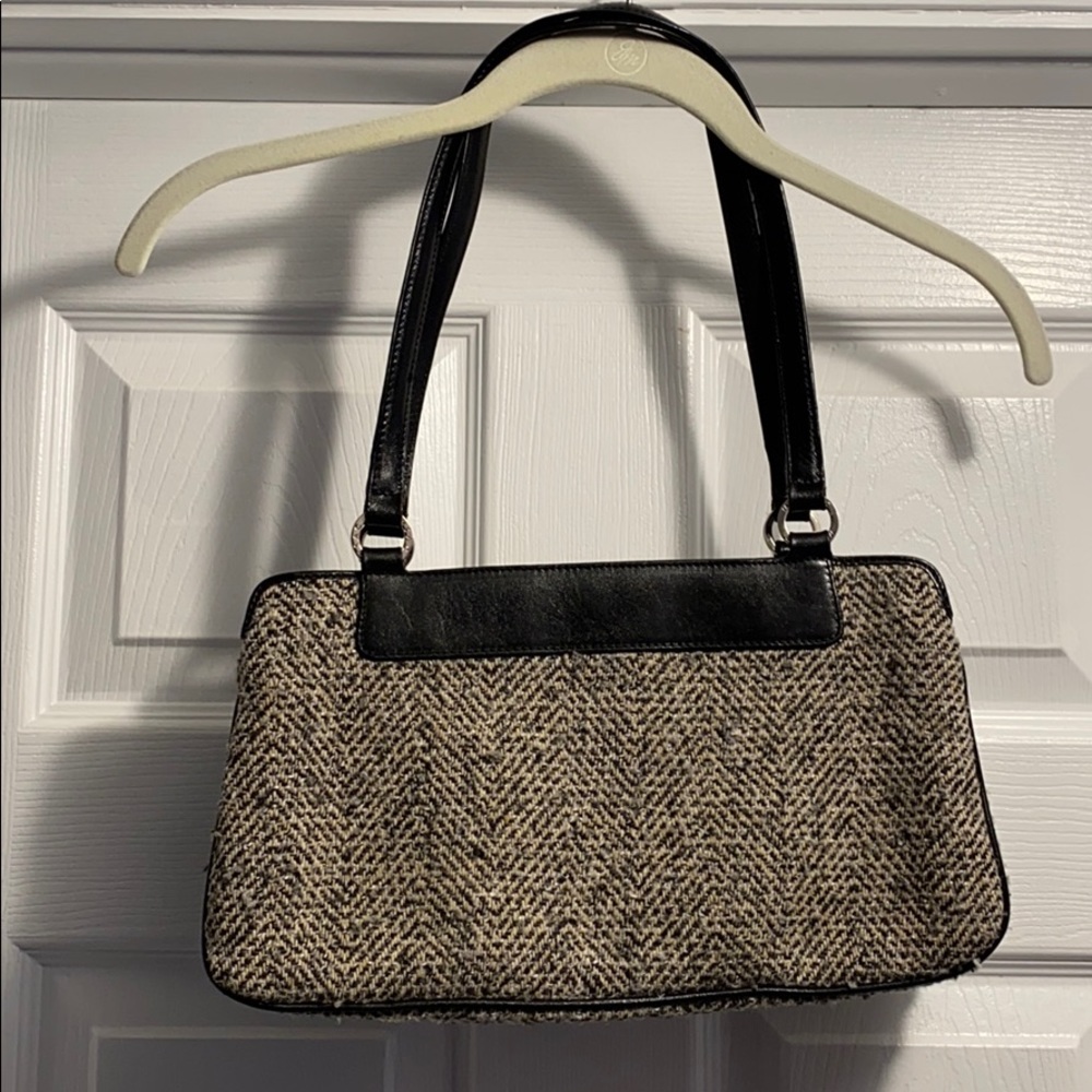 Monsac Tweed and Leather Black, Cream Purse 13x7x4